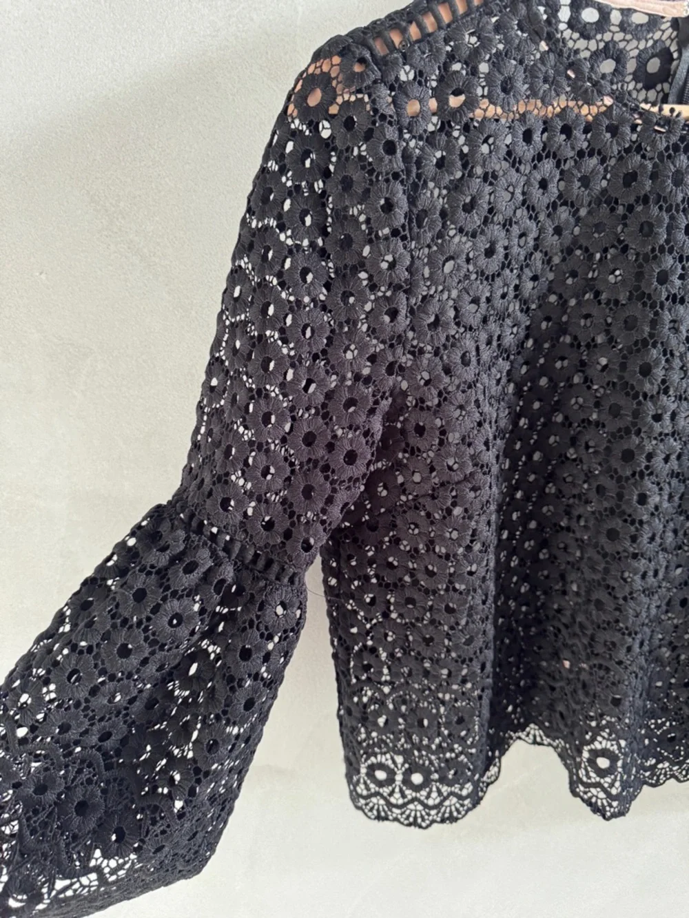 J. Crew -  Black Eyelet Bell-Sleeve Blouse - S/M
